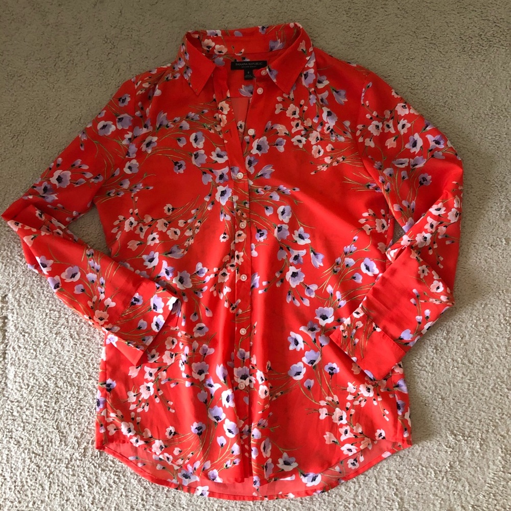 Banana Republic Red Floral Blouse